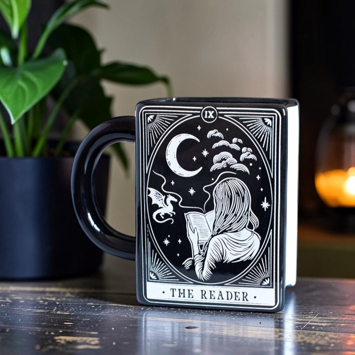 Mondleserin Zauberbuch Tasse in Buchform - Tarot Design The Reader