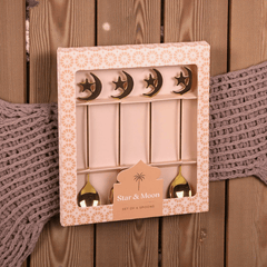 Teelöffel mit Stern- und Mondmotiv – 4er Set aus Metall