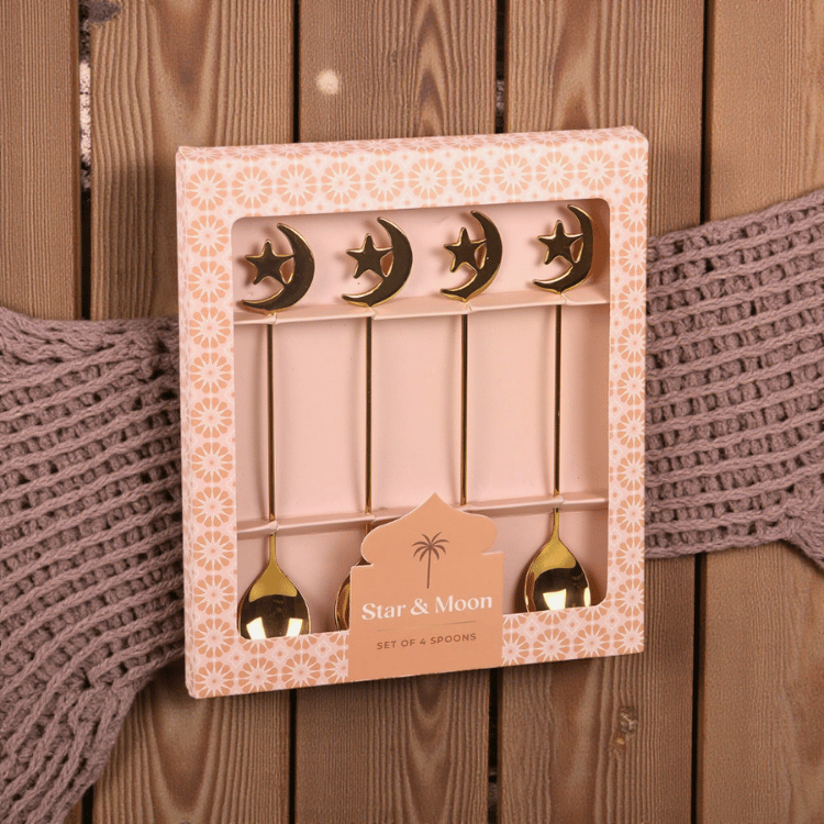 Teelöffel mit Stern- und Mondmotiv – 4er Set aus Metall