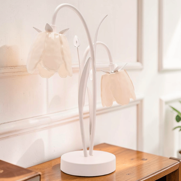 LED Tischlampe Blume – Florale Tischleuchte mit 2 Blüten in Creme
