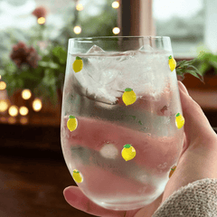 Trinkglas mit Fruchtmotiv – Auswahl: Erdbeere, Zitrone oder Orange