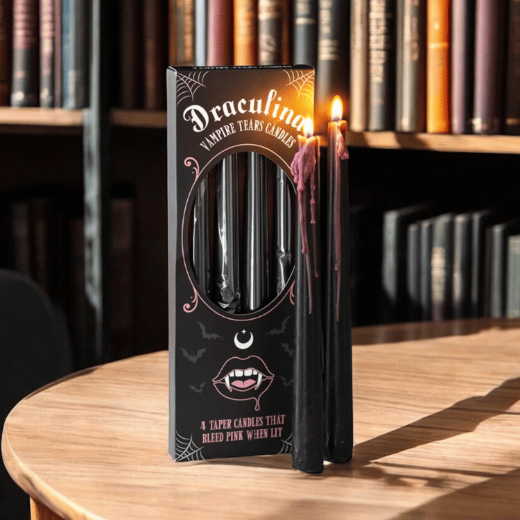 Vampir Kerzen PINKE Tränen!  Schwarze Kerzen 4er Set
