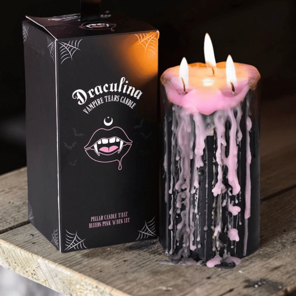Vampir Kerzen Set – 2 Stumpenkerzen PINKE Tränen
