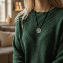 Vegvísir Halskette – Wikinger Kompass am schwarzen Band