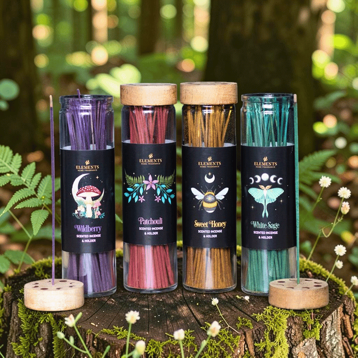 Dark Forest Räucherstäbchen Set – 4 Düfte mit Glasröhrchen und Halter