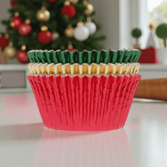 Weihnachliche Backförmchen – Folie Rot/Grün/Gold (36 Stück)