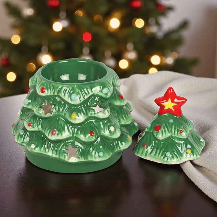Nostalgischer Weihnachtsbaum Ölbrenner – Keramik Duftlampe für Winter-Stimmung