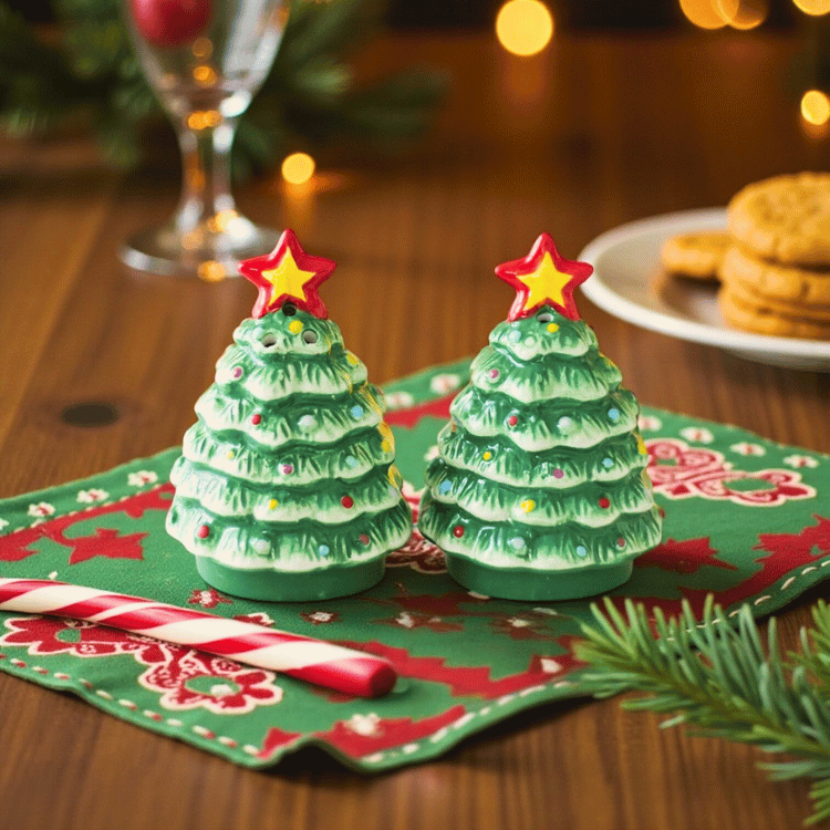 Weihnachts Salz-&-Pfeffer-Streuer-Set – Keramik Weihnachtsbaum-Design