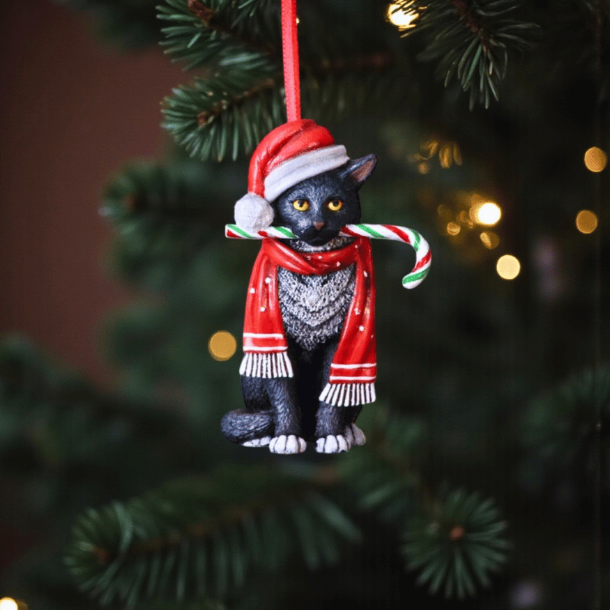 Weihnachtsbaum Anhänger für Catlover – Katze mit Zuckerstange von Lisa Parker