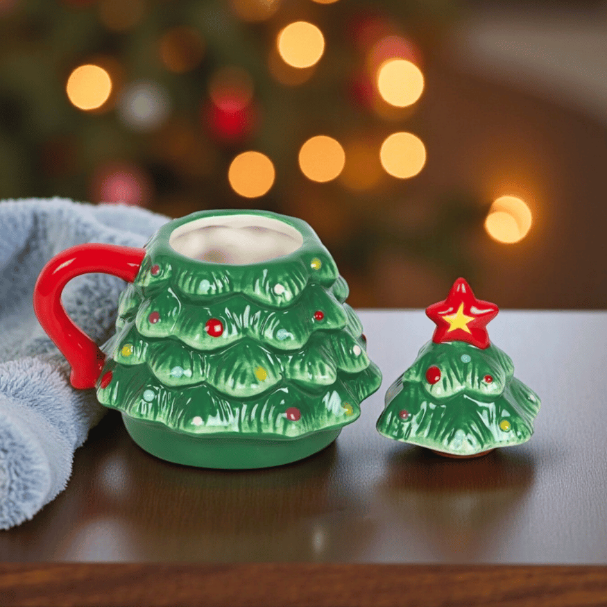 Weihnachtsbaum Tasse mit Deckel – 500 ml XXL Tasse
