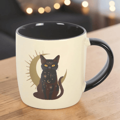 Schwarze Katze Tasse mit Mond – Witchy Kaffeetasse für Katzenliebhaber
