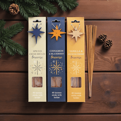Winter & Weihnachtszeit Räucherstäbchen Set – 3 Duftvarianten 40 Stück + Halter