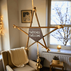 Witches Welcome Pentagramm Türdeko mit Glöckchen – Winter Deko