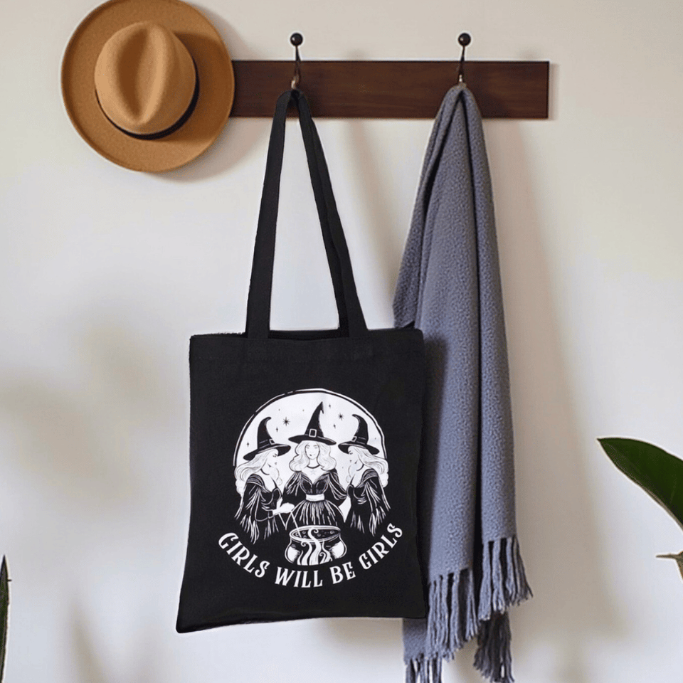 Witchy Stofftasche mit Hexenmotiv – Girls Will Be Girls