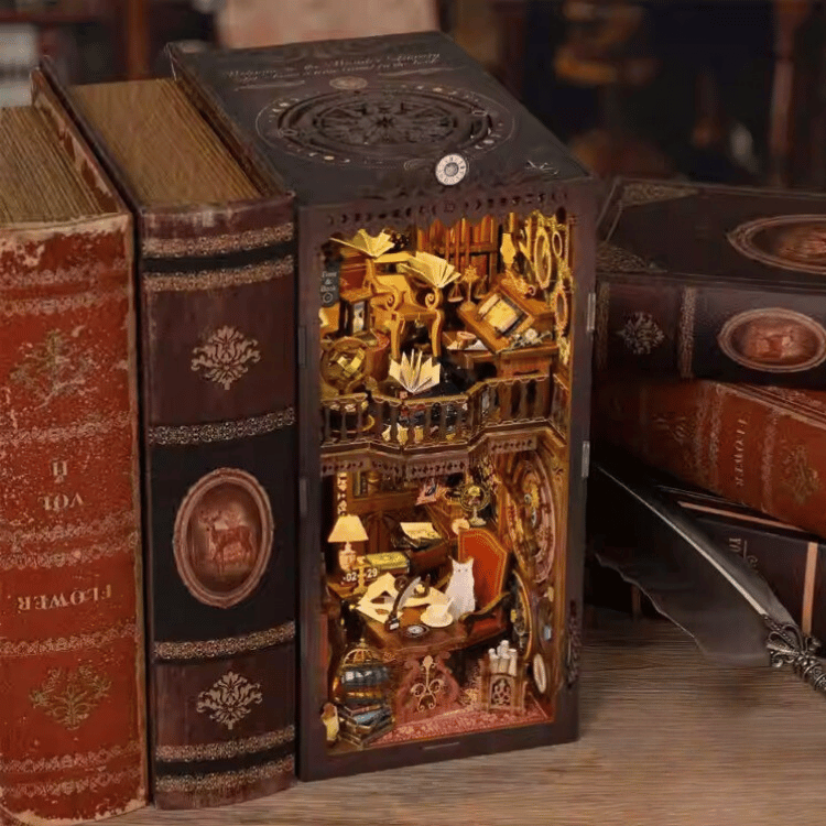 Book Nook Diorama – Leuchtende Miniaturwelt fürs Bücherregal (4 Designs zur Auswahl) - Wunder Bibliothek