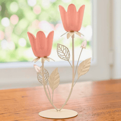 Kerzenhalter Set Blume – 2 florale Kerzenständer in Rosa & Creme