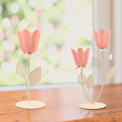 Kerzenhalter Set Blume – 2 florale Kerzenständer in Rosa & Creme