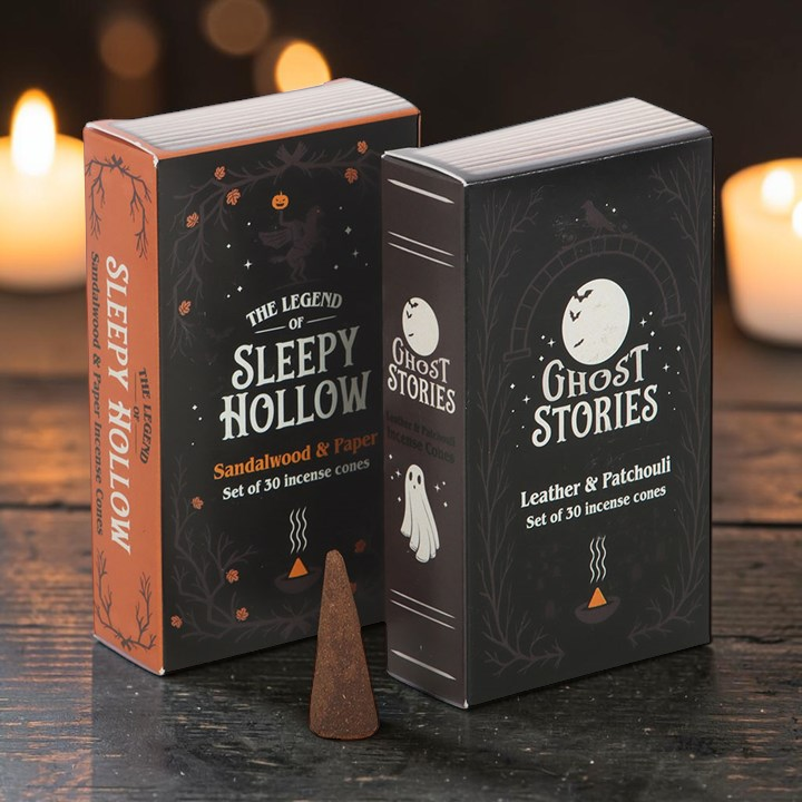 Halloween Räucherkegel-Set – 2 Düfte mit Leder, Papier & Sandelholz