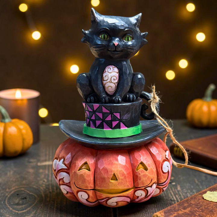 Heartwood Creek Schwarze Deko- Katze auf Zylinder Figur