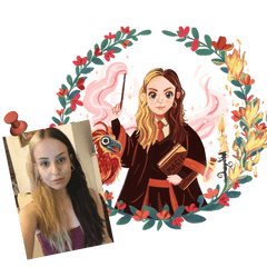 Zauberschülerin inspiriertes Portrait einer Person mit roten Hintergrund, Beispielbild für Portraitansicht