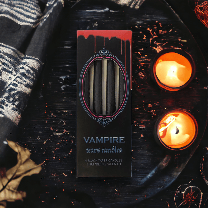Vampir Kerzen ROTE Tränen! Schwarze Kerzen - 4er Set lange Kerzen