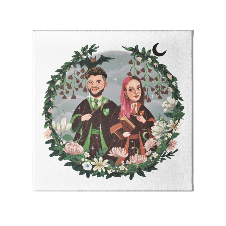 qualitativ hochwertige Leinwand mit einzigartigem Harry Potter inspirierten Portrait dark paradise mit zwei Personen in Slytherin und Gryffindor Umhang